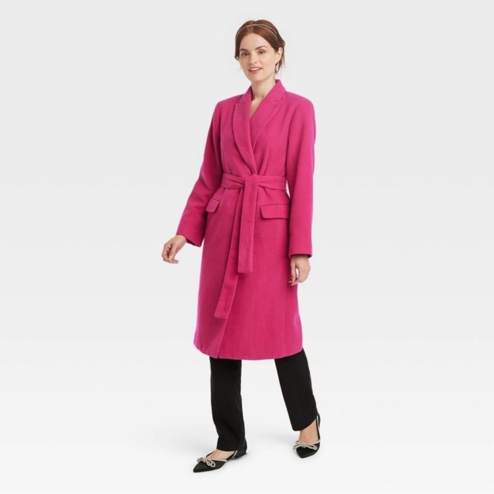 NWT A New Day Hot Pink Magenta Long Wool duster coat women size Medium